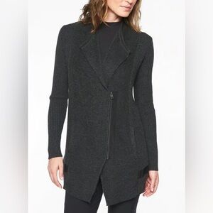 Athleta $178 Merino Wool Blend Sentinel Asym Zip Sweater Jacket (M) Charcoal Gry